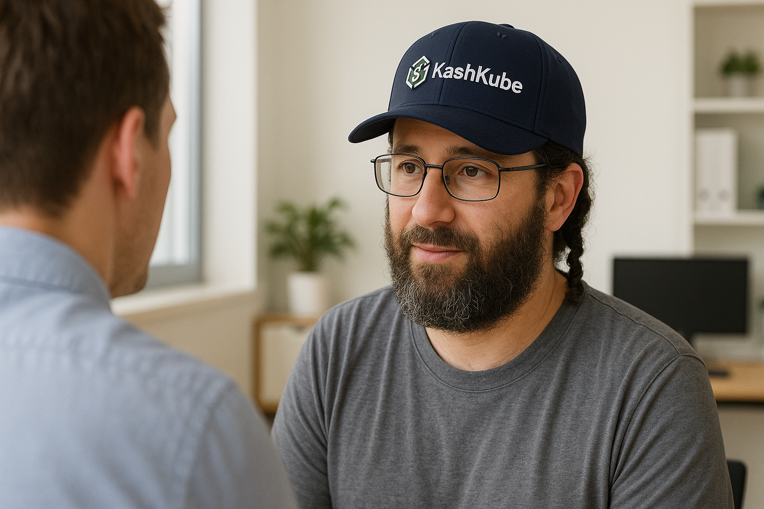 Ben Freeman consulting with client in KashKube office